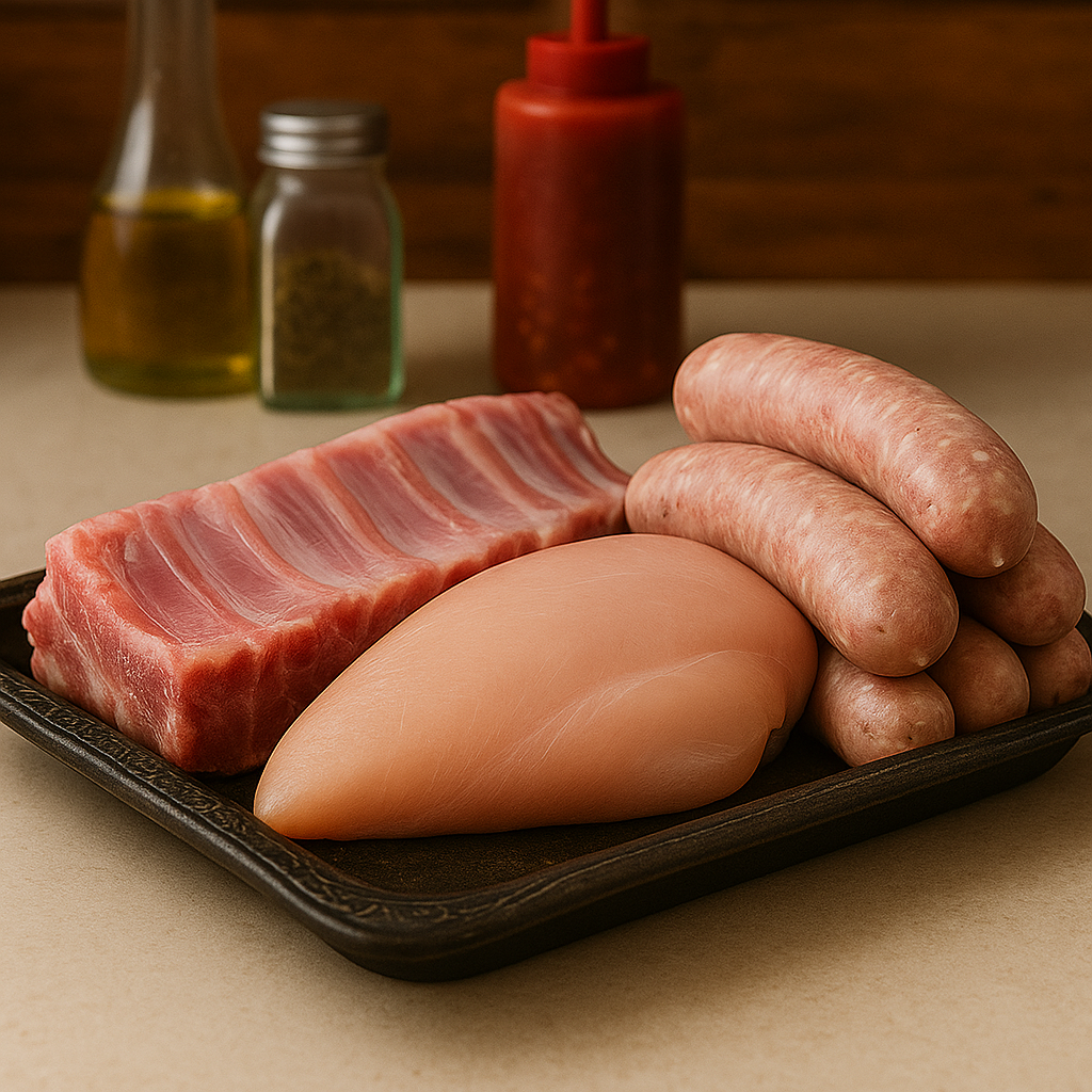 BBQ Starter Pack – Bratwurst, Chicken Breast & Pork Baby Back Ribs