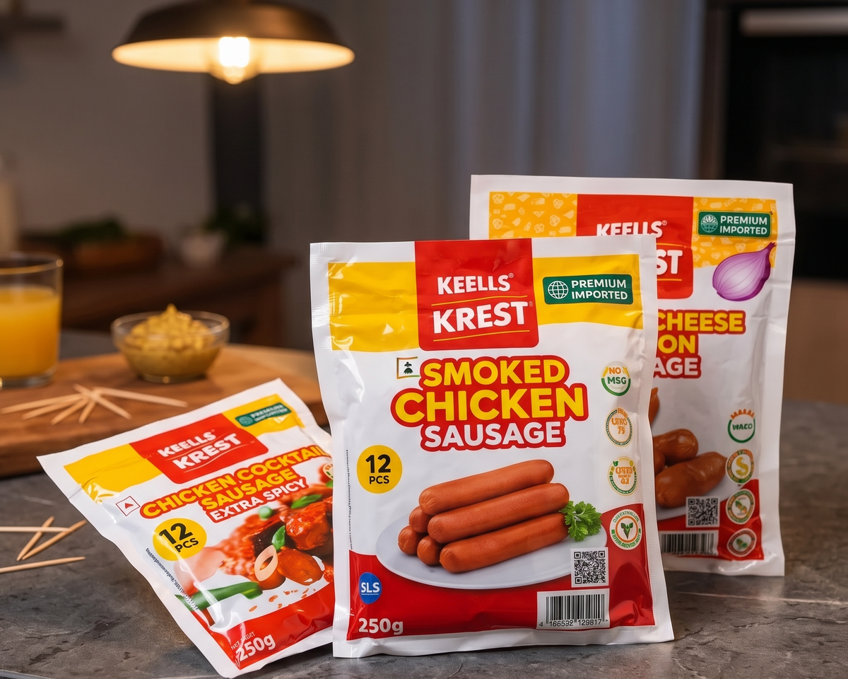 Keells Krest Chicken Sausage Variety Pack: Cocktail, Smoked & Cheese & Onion (29 pcs)