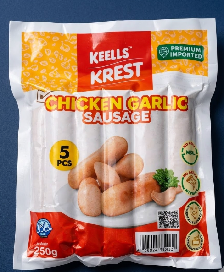 Keells Krest Chicken Garlic Sausage - (250g | 5 pcs)
